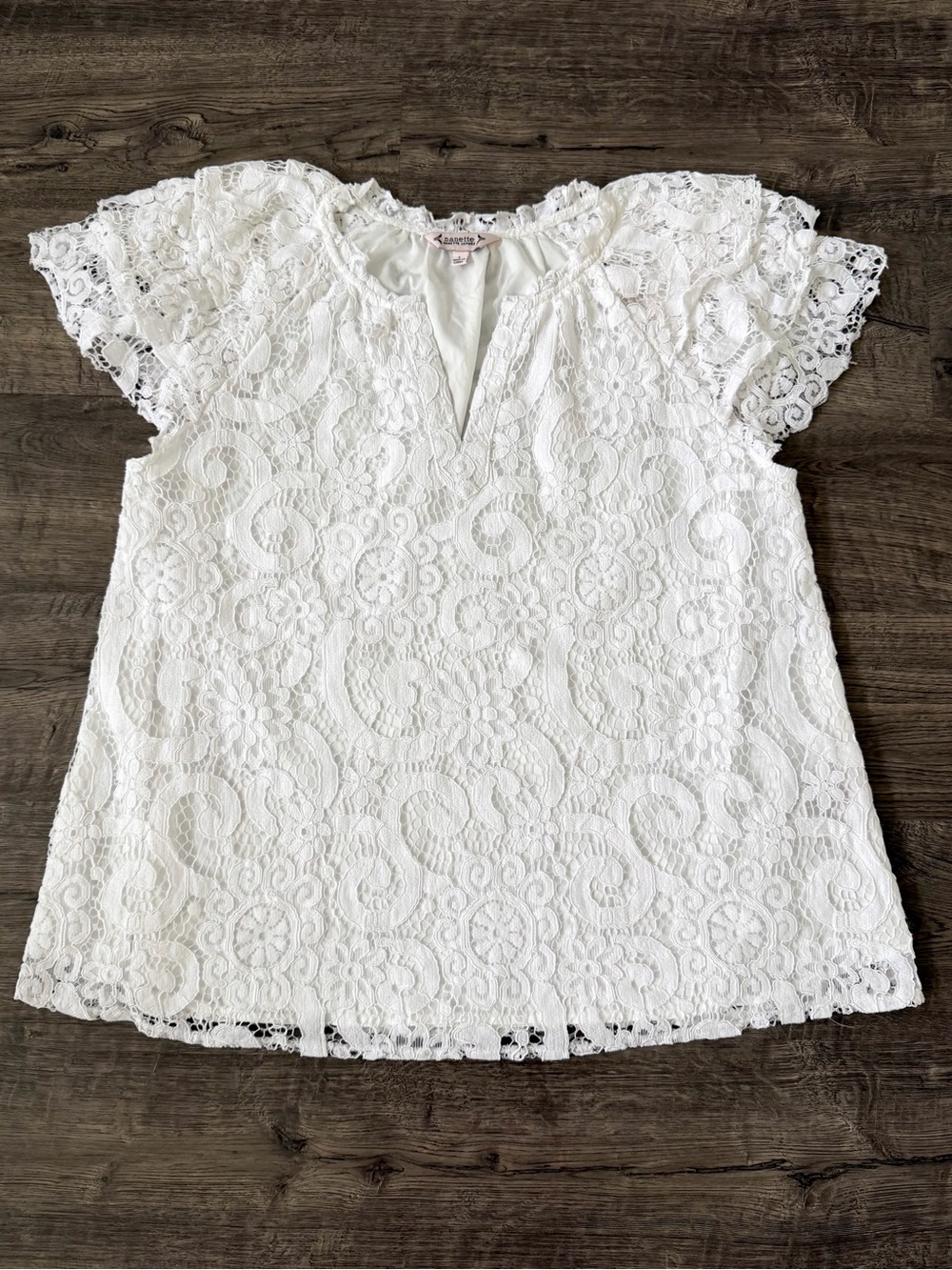 Nanette Lepore White Lace Resort Flutter Sleeve Blouse L - Picture 5 of 11